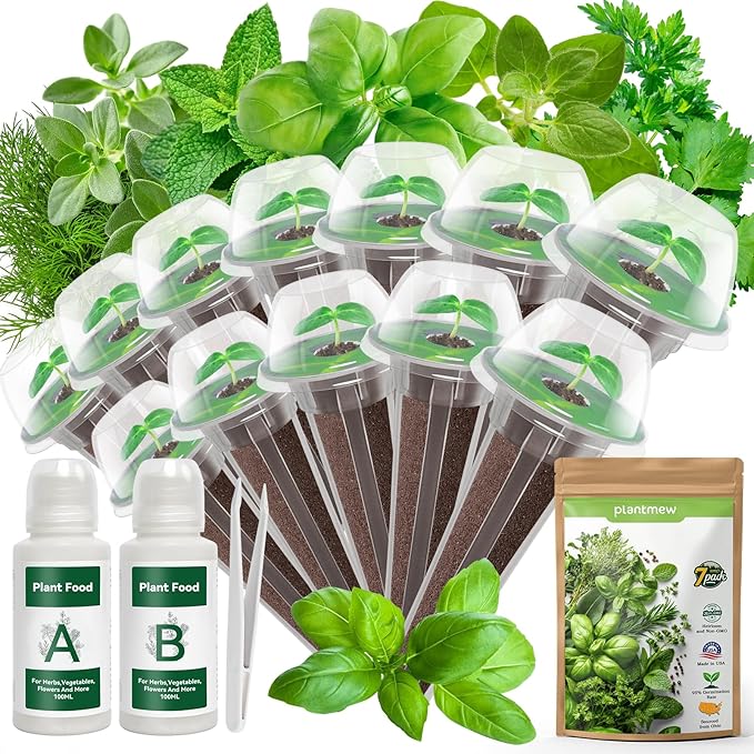 12-Pod Gourmet Herb Seed Kit Compatible with All Hydroponics, 7 Pack Varieties - Basil, Parsley, Thyme, Mint, Cilantro, Dill, Oregano - Universal Seed Starter Pods Easy to Grow, High Germination