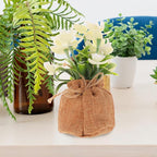 SHINEOFI Artificial Phalaenopsis Orchid Bonsai Fake Flowers Potted Faux Orchid with White Spray and Jute Bag Home Decoration Desktop Accent for Living Room and Office