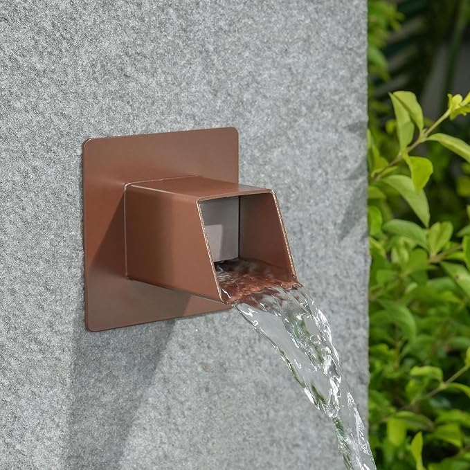 2 Inch 316 Stainless Steel Square Water Fountain Spout with Integrated Spray Baffle, Waterfall Spillway Scupper for Outdoor Decors, Pools, Ponds, Water Walls (Brown)