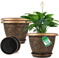 Fodetyff 10 Inch Flower Pots Planters for Indoor Outdoor Plants, 3 Pack Plastic Large Plant Pots with Drainage Hole & Tray, Modern Decorative Garden Pot with Saucer, Plant Container for House