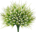 20 Bundles Artificial Plants Outdoor, UV Resistant Fake Flowers， Realistic Faux Lavender Shrubs for Porch Garden Window Box Home Decoration (White)