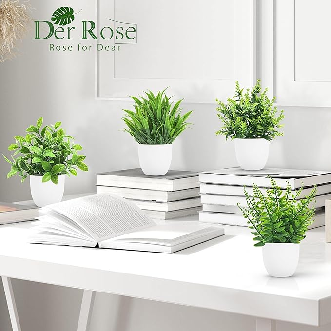 Der Rose 8 Pack Fake Plants Small Artificial Faux Potted Plants for Home Office Farmhouse Bathroom Bedroom Decor Indoor