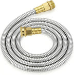 Short Stainless Steel Metal Garden Hose 10 ft, 3/4" Female to Male Solid Brass Connector, Small Leader Hose for Hose Reel, Durable, Flexible, Lightweight, Outdoor Water Hose Extension Adapter