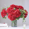 Buart 4PCS Long Stem Big Size Flowers Artificial Silk Hydrangea Lifelike Flowers Real Touch Red Artificial Flowers Wedding Shower Bride Bouquets Office Living Room Table Decorations (21 Inch)