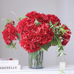 Buart 4PCS Long Stem Big Size Flowers Artificial Silk Hydrangea Lifelike Flowers Real Touch Red Artificial Flowers Wedding Shower Bride Bouquets Office Living Room Table Decorations (21 Inch)