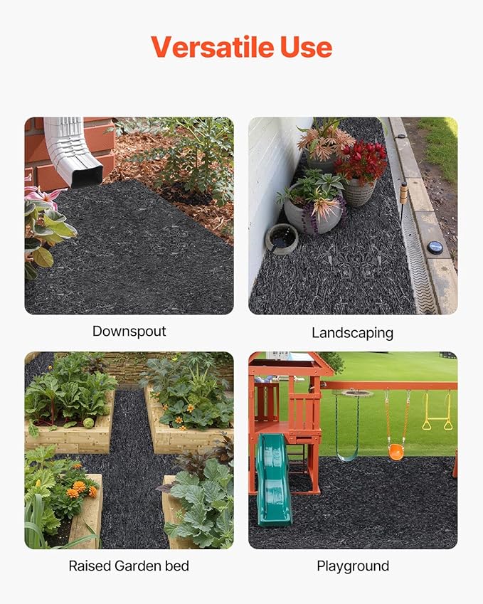 VEVOR 2-Pack Recycled Rubber Mulch Mat Roll,Permanent Mulch Walkway Pathway,Garden Edging Border for Plants, Vegetables & Flower Garden Barrier, Black Rubber Mulch for Landscaping Outdoor 8' x 2'
