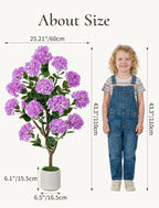 Artificial Flower Tree for Outdoor: 3.6ft Fake Crape Myrtle Tree Set of 2 for Front Porch Door Indoor Decor - Purple Realistic Silk Plant with Pot for Home Living Room Patio Decorations