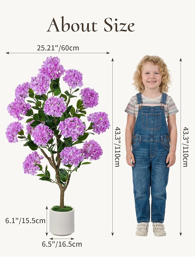 Artificial Flower Tree for Outdoor: 3.6ft Fake Crape Myrtle Tree Set of 2 for Front Porch Door Indoor Decor - Purple Realistic Silk Plant with Pot for Home Living Room Patio Decorations