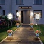 Outdoor Solar Lights with Plant Stands, 37" Metal Solar Powered Outdoor Floor Lamp Waterproof Auto On/Off, Outdoor Floor Lamps for Yard Deck Patio Porch Walkway Driveway Garden Decor