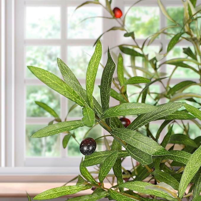 5FT Artificial Olive Tree, Faux Olive Tree with Realistic Leaves and Natural Trunk, Potted Fake Olive Tree for Home, Living Room, Office Decor