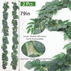 Mizii 2 Strands Artificial Vines Eucalyptus Garland 79" Fake Vine with Silk Green Leaves Faux Hanging Plants Greenery Decorations for Bedroom Table Centerpieces Party Wedding Room Decor (Eucalyptus)
