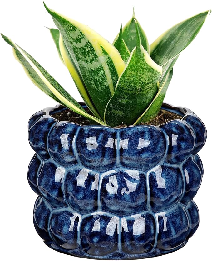 7.5 Inch Ceramic Planter Pot for Indoor Plants with Drainage Hole Bubble Flower Planter Hobnail Plant Pot Garden Planter Blue Succulent Plant Pot Utensil Holder