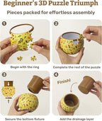 PieceRelax 3D Puzzle Planter 80 Pieces - Summer Blossoms, for Mom, Home Decor Flower Pots for Indoor Cactus, Succulents Pots [K1126]