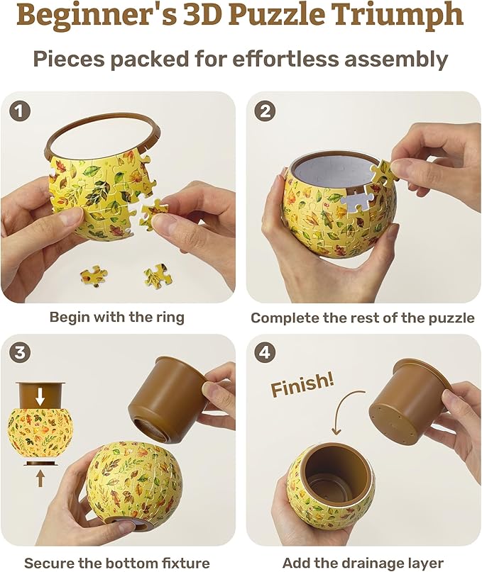 PieceRelax 3D Puzzle Planter - Singing Birds and Flowers - Danish Folklore Style, for Mom, Home Decor Flower Pots for Indoor Cactus, Succulents Pots [K1100]