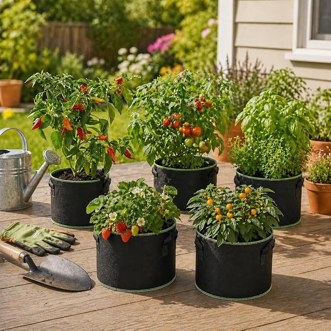Delxo 20-Pack 7 Gallon Heavy Duty Aeration Thickened Nonwoven Fabric Pots Plant Grow Bags with Handles