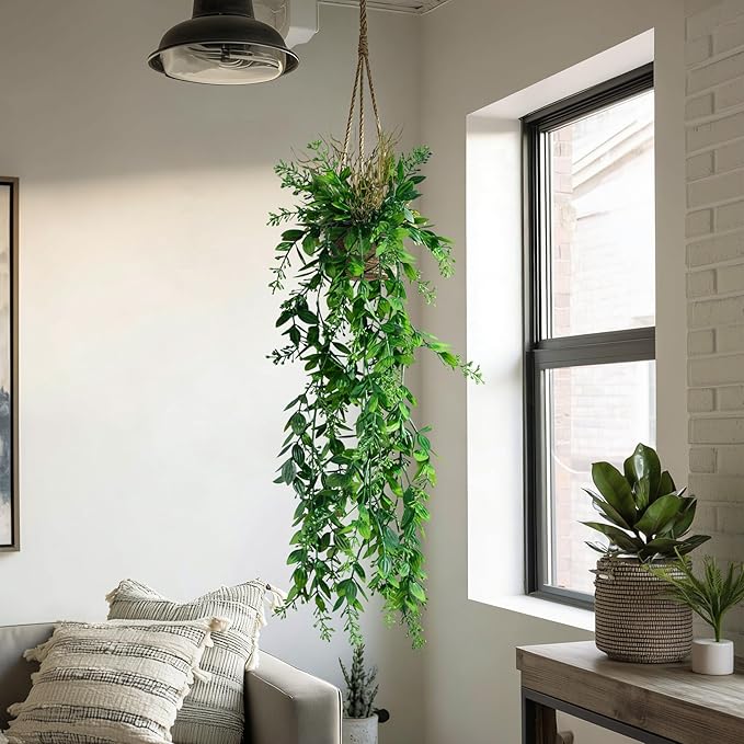 2 Pcs Faux Eucalyptus Vine Ivy Vine Artificial Hanging Plant Faux Plant Fake Potted Greenery for Wall Living Room Home Shelf Office Bathroom Outdoor Indoor Decor (Type 5)