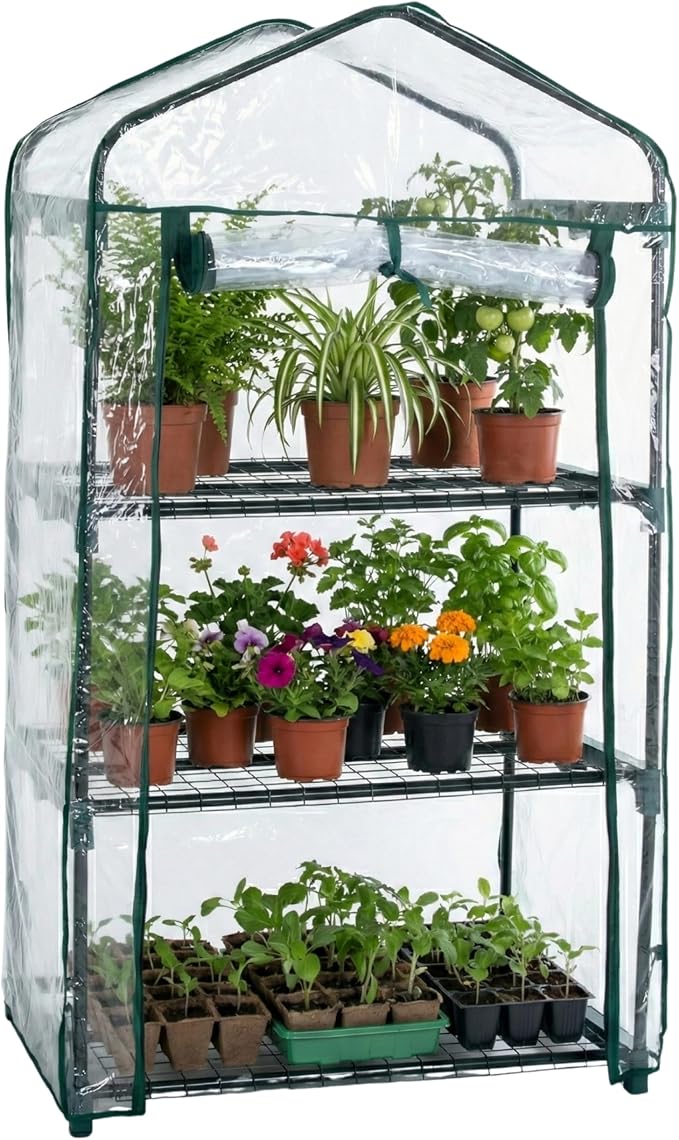 3 Tier Mini Greenhouse - Portable Greenhouse with Rust-Resistant Frame and PVC Cover for Indoor/Outdoor - 27.5x19x50-Inch Green House by Pure Garden