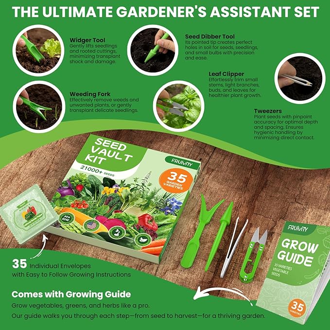 35 in 1 Heirloom Vegetable Seeds for Planting - 21,000+ Seeds Kit for Indoor & Outdoor Garden | 35 Varieties Survival Garden Seeds with Free Plant Markers