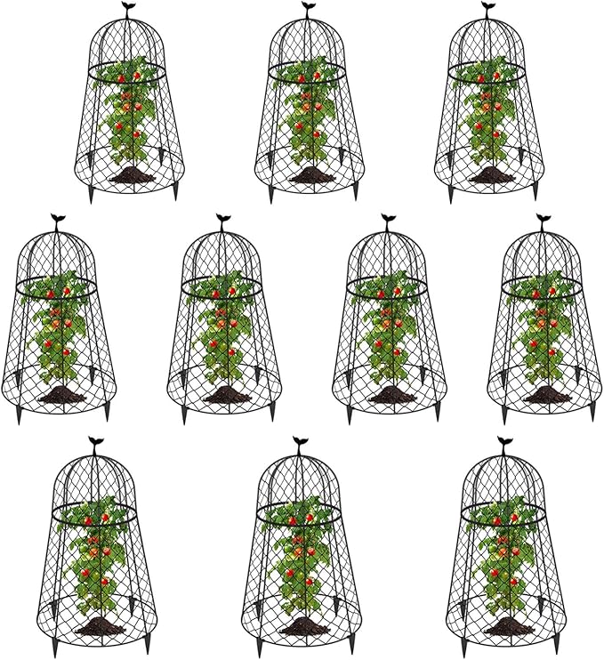 10 Packs Garden Cloches for Plants, Plant Protectors from Animals, Chicken Wire Cloche, Plant Cloche and Cage, Protection for Your Plants and Seedlings, 13" D x 20" H - Black