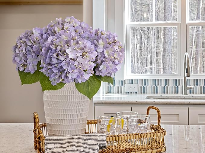 ZYTUYO 20inch 4PCS LilacLight Purple Hydrangea Artificial Flowers Lilac Real Touch Fake Hydrangeas with Long Stem for Indoor Outdoor Porch Living Room Home Decor Party Wedding Xmas Table Centerpieces