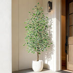 Bailikang 6FT Artificial Ficus Trees Indoor Faux Trees Indoor Fake Floor Plants Tall Artificial Tree with White Pot Faux Tree Fake Indoor Tree Silk Plants Artificial Trees for Home Decor Indoor