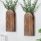 Wooden Wall Planter Vase Set of 2, Boho Hanging Planter for Indoor Plants & Flowers, Natural Wood Wall-Mounted Planters for Art Home Decor - Living Room, Bedroom, Bathroom, Patio (Brown)