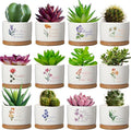 Funnymoom 12 Pcs Inspirational Succulent Pot Bulk Teacher Appreciation Gift Floral Ceramic Planter with Bamboo Tray Thank You Gifts for Volunteer Coworker Employee Office, Plant Excluded (Stylish)