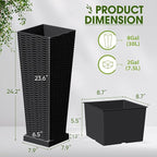 Devoko Resin Tall Planters with Tray for Outdoor Plants Set of 2, Large Taper Outdoor Planter Pots with 4 Drainage Holes, Flower Pots Modern Decor for Porch, Patio, Backyard, Garden(Black, 24")