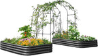 KING BIRD Raised Garden Bed with Arched Trellis Galvanized Planter Garden Box Outdoor for Gardening, Climbing Vegetables, Flowers 2PCS 7.87x3.94x0.98 Ft, Dark Grey
