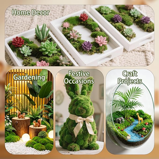 3.5 Oz Green Fake Moss for Crafts, Realistic Artificial Moss for Potted Plants, Faux Moss for Terrariums, DIY Decor, Fairy Garden, Table Centerpieces, Indoor Model Making (Green)