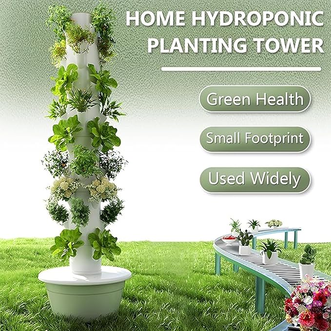 Hydroponic Tower Growing System, Vertical Garden Planter Home, with Water Pump & 30L Movable Water Tank, for Indoor Outdoor Herbs Fruits & Vegetables,9 Layer