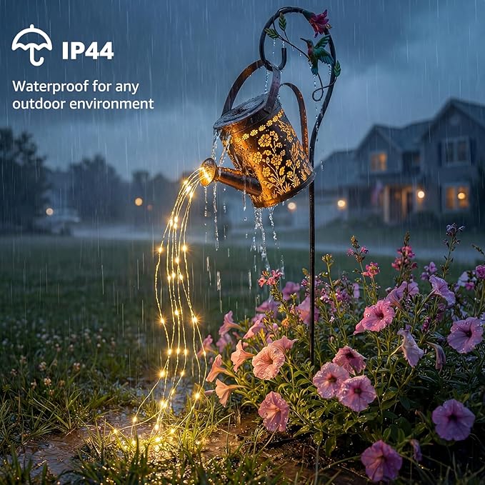 MEBRUDY Solar Garden Decor Lights, IP44 Waterproof Metal Hummingbird Solar Watering_Can Lights Outdoor Decor for Yard Pathway Patio Lawn, Gifts for Women Mom Grandma Birthday