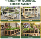 Raised Garden Bed Outdoor with Shelf, 43.7''x23.2''x30.7''Wood Planter Box with Transparent Window, Drainage Holes, Liner, Garden Beds Flower Stand for Balcony Kitchen, Gift for Gardening