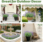 Artificial Flowers Outdoor Faux Lavender & Monkey Grass Fake Plants, UV Resistant for Garden Porch Patio Hanging Planter (12, Purple)