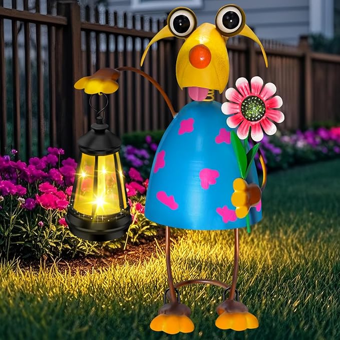 Solar Garden Statue with Lantern,Outdoor Waterproof Dog Decor for Home Patio Yard Lawn, Dog Lover Gifts for Women Mom Grandma