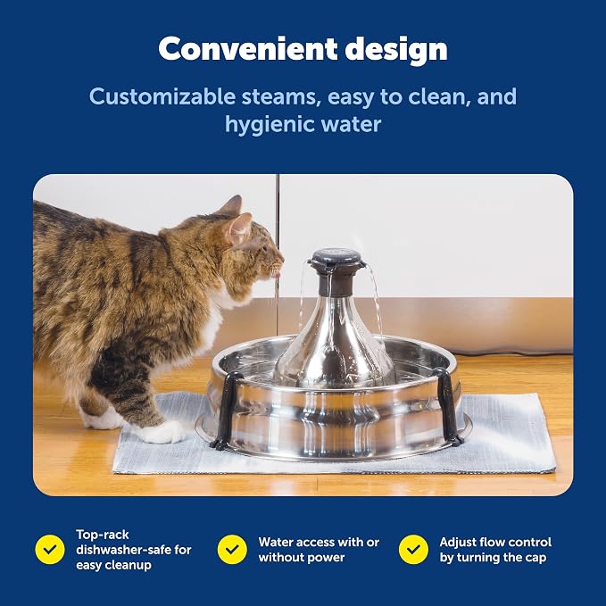PetSafe Drinkwell Stainless Steel 360 Multiple Pet Fountain - Scratch and Rust Resistant Automatic Water Dispenser for Cats or Dogs - Adjustable Flow Control - 128 Ounce (3.8 Liter) - Filters Included