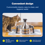 PetSafe Drinkwell Stainless Steel 360 Multiple Pet Fountain - Scratch and Rust Resistant Automatic Water Dispenser for Cats or Dogs - Adjustable Flow Control - 128 Ounce (3.8 Liter) - Filters Included