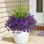 Hrobek Artificial Flowers for Outdoors Faux Plants Outside Indoor,UV Resistant Silk Fake Petunia Ferns for Home Patio Garden Back Yard Front Porch Decor(13 Bunches,Dark Purple)