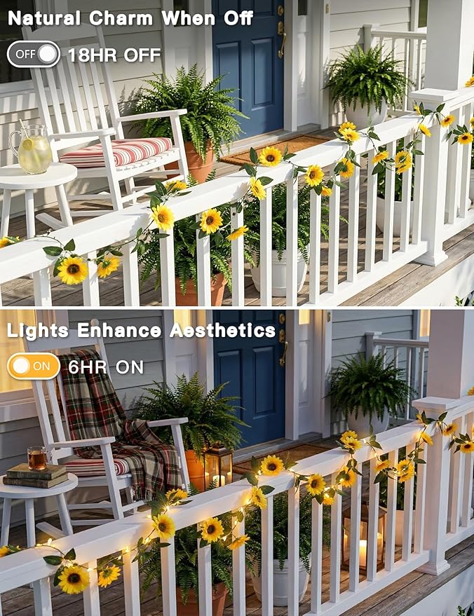 suddus Artificial Sunflower Garland with 60 LED Fairy Lights, Vines with String Lights Battery Operated, Flower Hanging Lights for Indoor, Outdoor, Bedroom, Wedding, Wall, Party (Warm White)