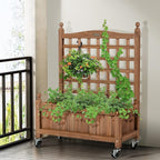 Giantex Mobile Plant Raised Bed, Wood Planter with Lattice Trellis and Wheels, Flower Box for Plant Climbing, Vertical Garden for Balcony Patio Yard (1, 25"x 11"x 32.5")