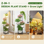 TOSKING 47" Tall 5-Tier Square Iron Plant Stand with Detachable Grow Light ,Heavy Duty Corner Flower Shelf for Indoor Use, Metal Pot Rack for Living Room, Bedroom, Office, Black