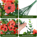 HyeFlora Artificial Fall Flowers for Outdoors Fake Hanging Decoration, 2Pcs Orange Daisy with Autumn Leaves, Realistic Plants Decor, UV & Fading Resistant Silk Flower for Porch Patio Balcony