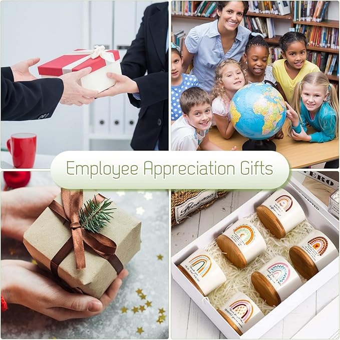 Sieral 6 Pcs Thank You Employee Appreciation Gift Succulent Pots Social Worker Gift Ceramic Plant Pot with Bamboo Tray Succulent Planter for Coworker Teacher, Plants Excluded (Boho Style)
