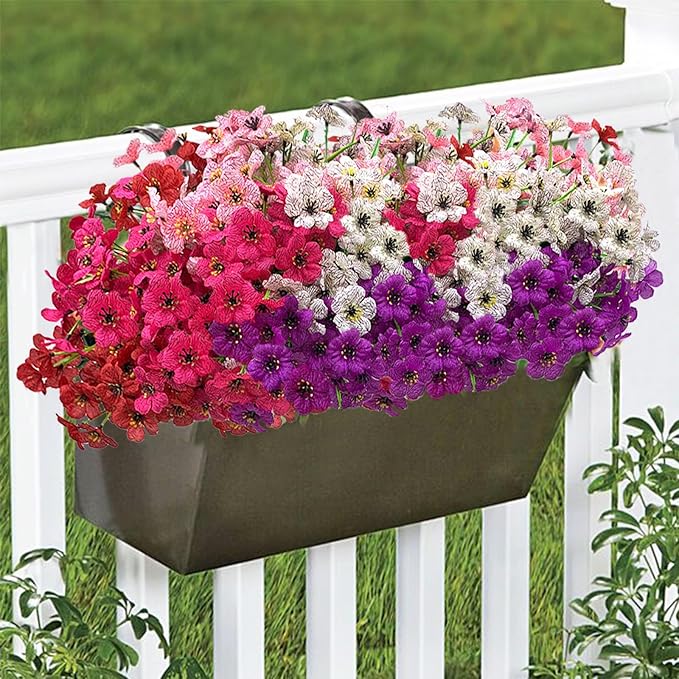 Colorful 20 Bundles Artificial Flowers for Outdoors,MixColors Fake Silk Flowers with Plastic Plants for Outside,Faux mums Realistic Flowers for Window Box Yard Fuchsia Balcoy Dector (Mixed Color)