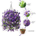Artificial Hanging Baskets Outdoor, 4 Bundles Artificial Hanging Flowers Outdoors Spring Summer Decoration, No Fade Realistic Fake Hanging Baskets for Porch Patio Balcony Home Yard Decor