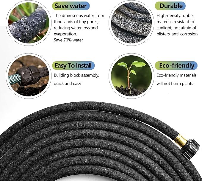 3 Pack Short Soaker Hose 15 Ft for Garden Beds, 1/2’’ 50 ft Soaker Hose for Foundation Watering, 70% Water Saving Drip Hose Irrigation for Lawn, Landscaping, Garden (15 FEET x 3PACK, Black)