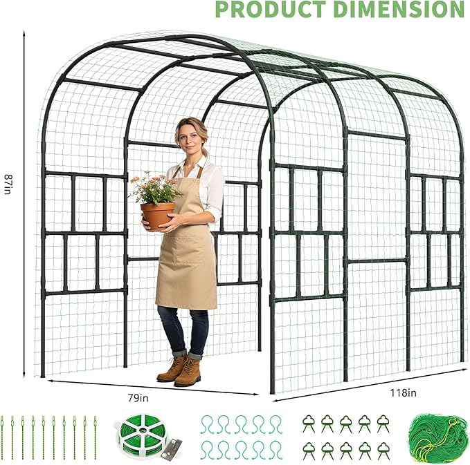 DoCred Garden Arch Trellis, 87in H x 118in L Large Garden Arbor Trellis for Climbing Plants Outdoor Plant Support for Cucumber Grape Vine,Tall Metal Gardens Archway for Lawn Party Ceremony