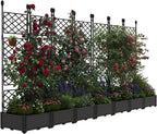 7 PCS Raised Garden Bed with Trellis, 114" LX16 WX63 H Plastic Planter Box for Climbing Plants, Outdoor Vertical Garden with Privacy Screen for Patio, Balcony, Backyard – Sturdy & Lightweight