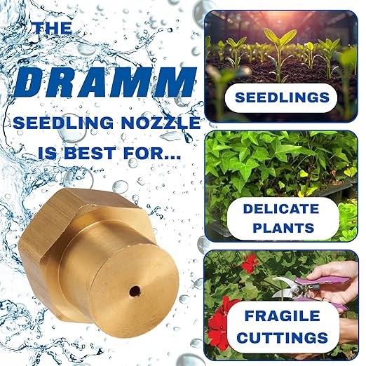 Dramm 12350 Seedling Nozzle – Solid Brass Fine Mist Sprayer for Fragile Plants, Seedlings, and Cuttings – Extra-Fine Hollow Cone Pattern for Gentle Watering, Gold