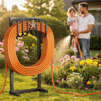 Garden Hose Holder, Heavy Duty Freestanding Metal Stand, 165FT Garden Hose Storage with 4-Spike Stable Base, Rustproof Water Hose Holder for Outdoor Yard Lawn Garden Black